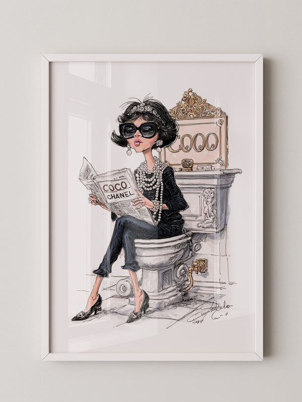 Chic Frau Toilette Karikatur