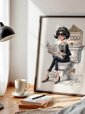 Chic Frau Toilette Karikatur