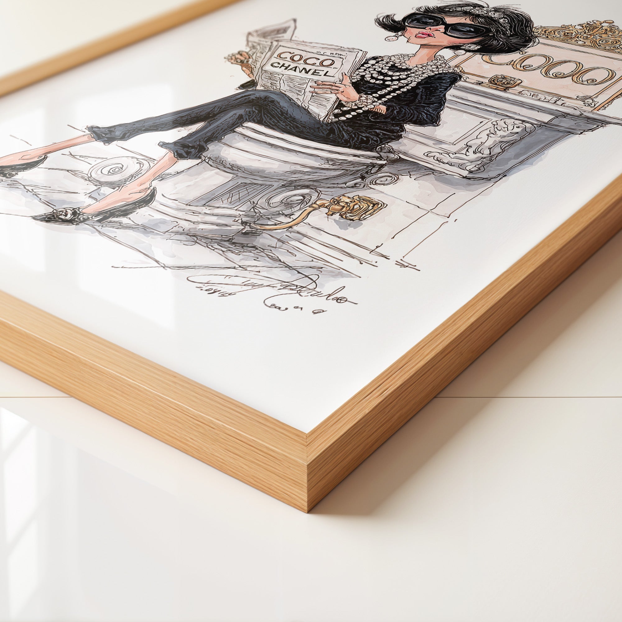 Chic Frau Toilette Karikatur