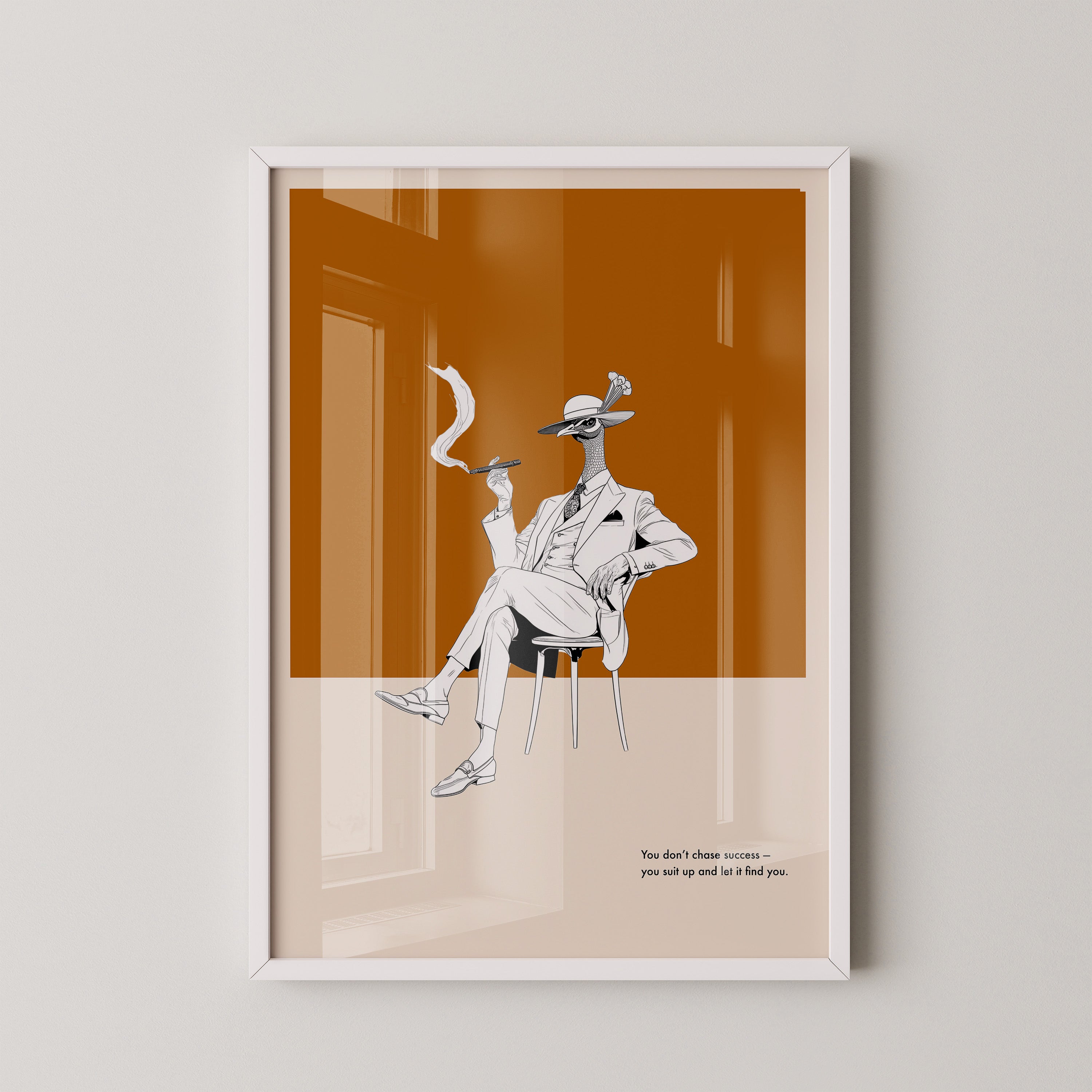 Eleganter Vogel im Anzug Grau