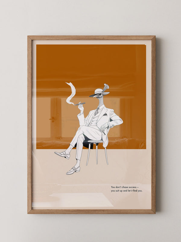 Eleganter Vogel im Anzug Grau