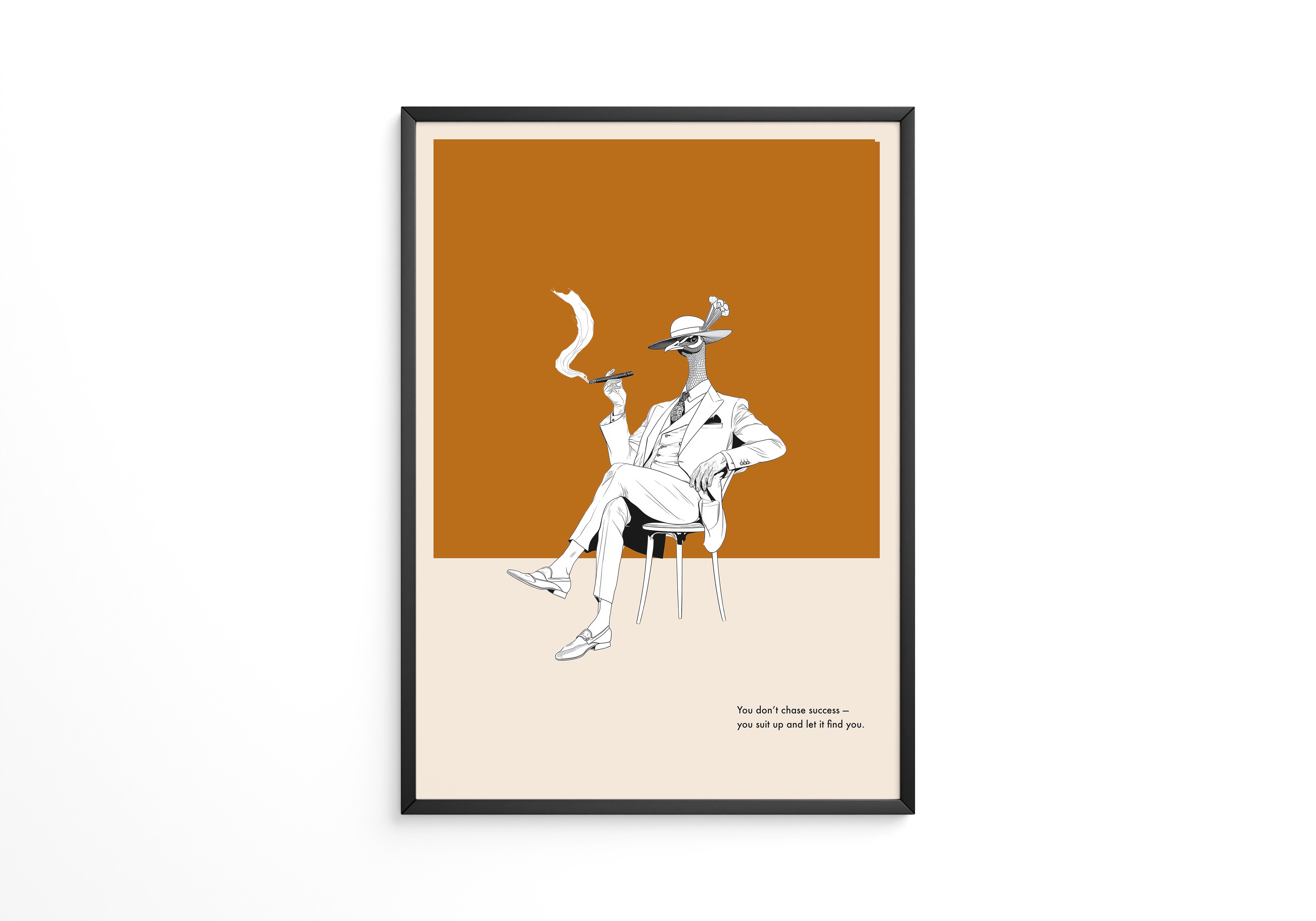 Eleganter Vogel im Anzug Grau