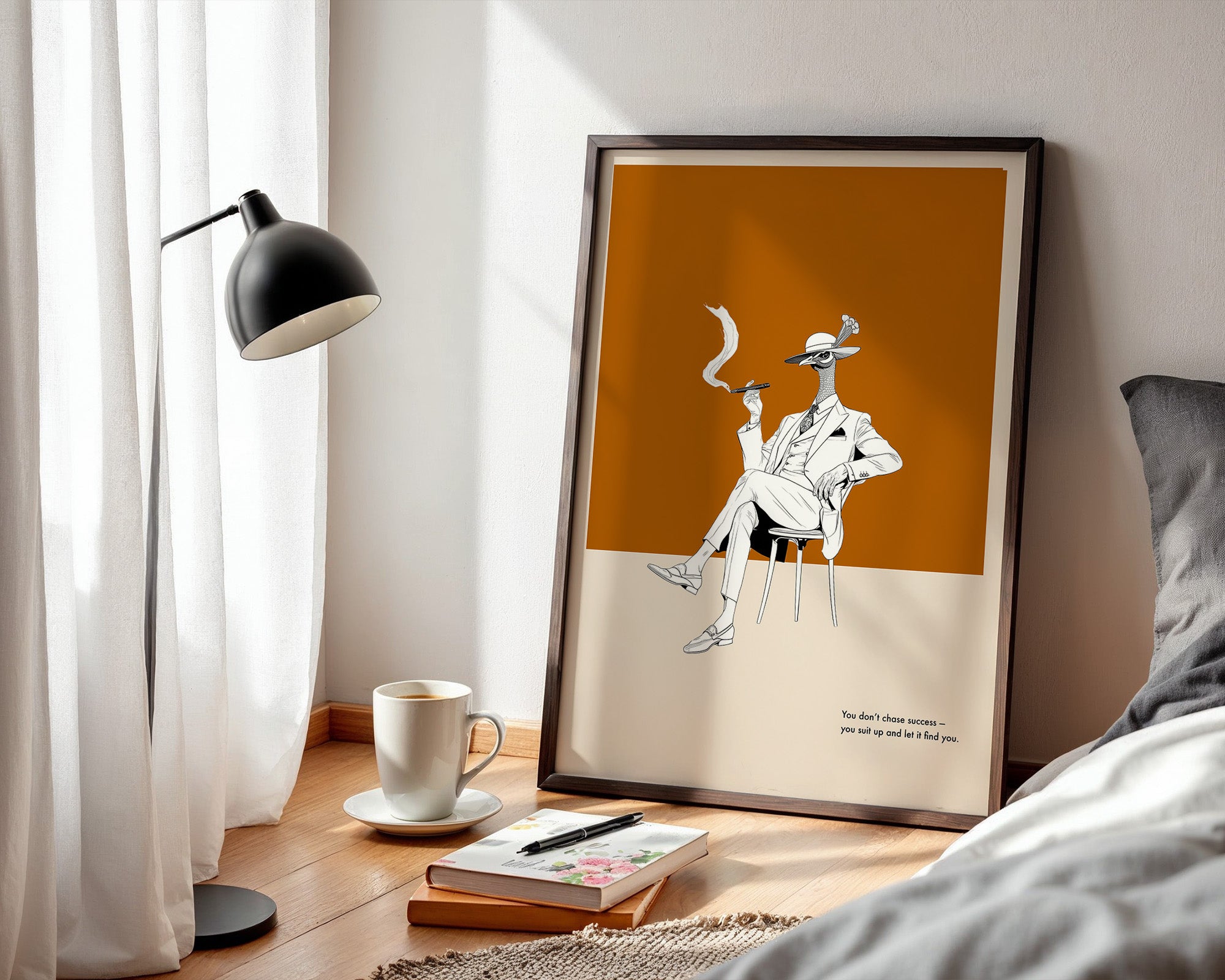 Eleganter Vogel im Anzug Grau