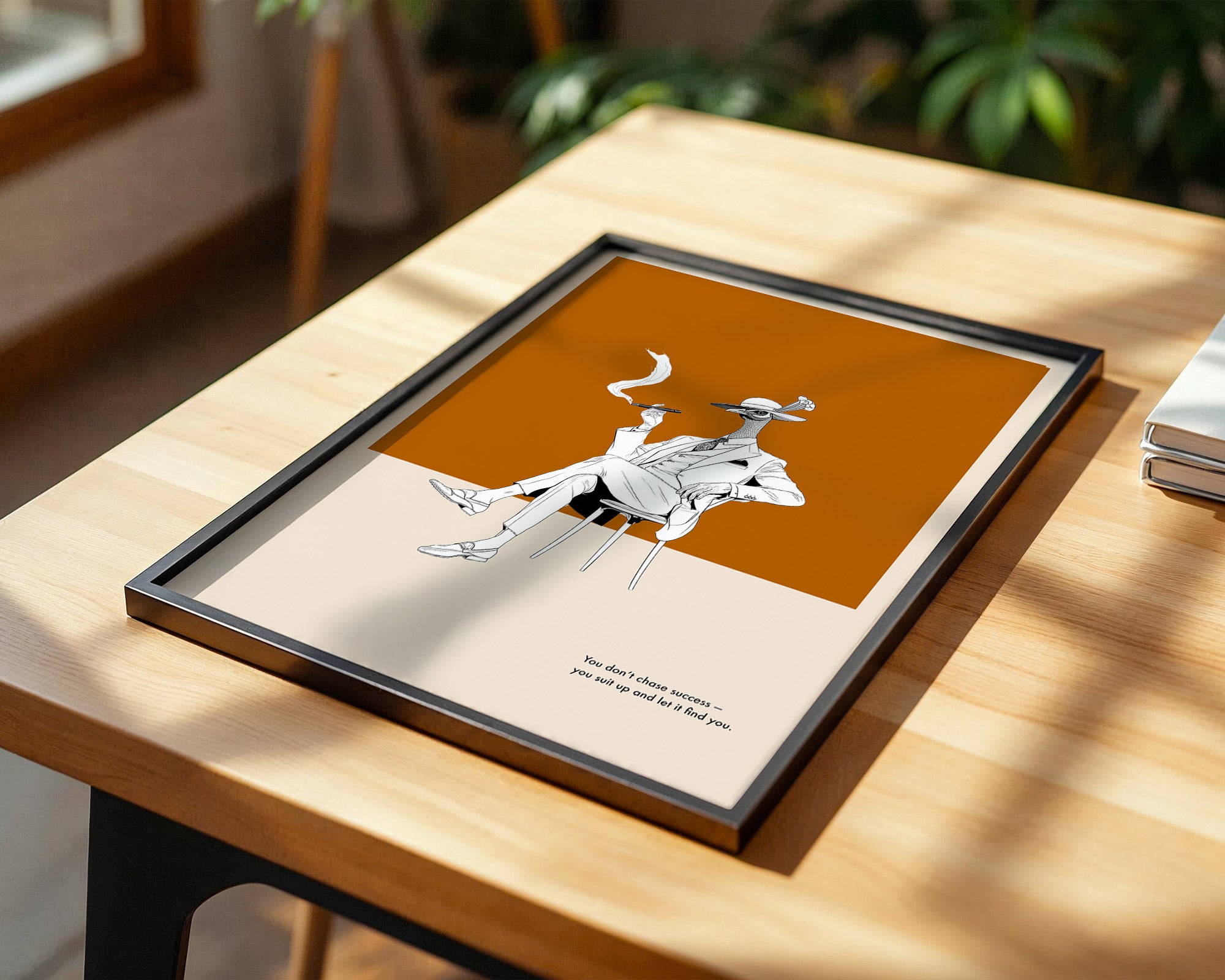 Eleganter Vogel im Anzug Grau