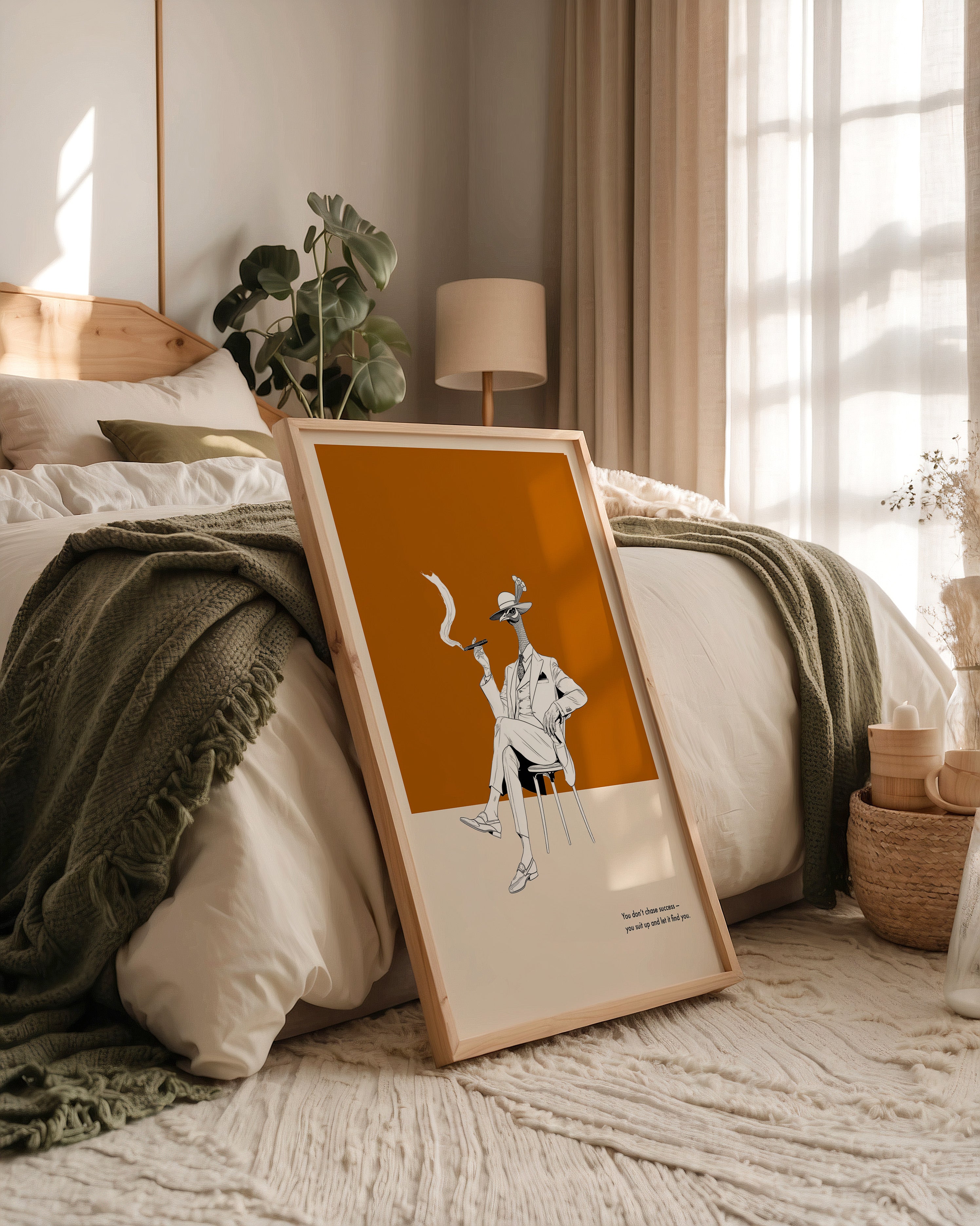 Eleganter Vogel im Anzug Grau