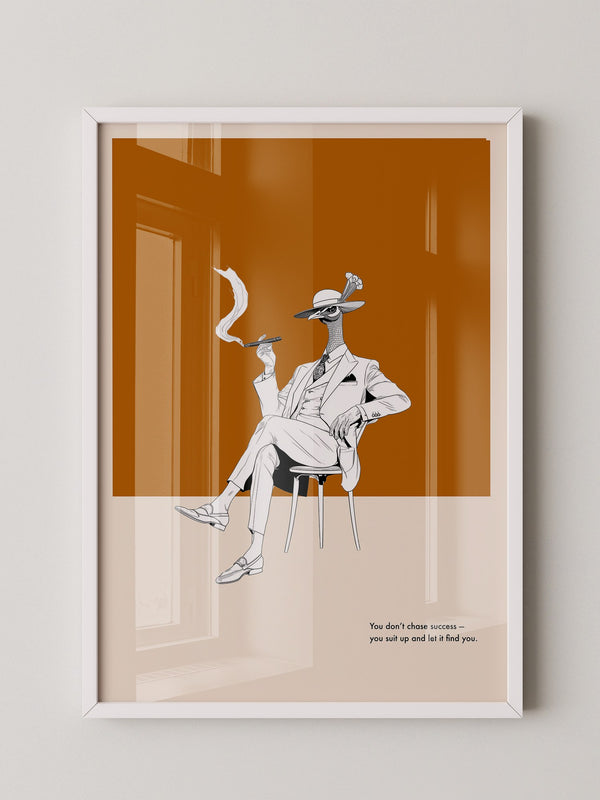 Eleganter Vogel im Anzug Grau