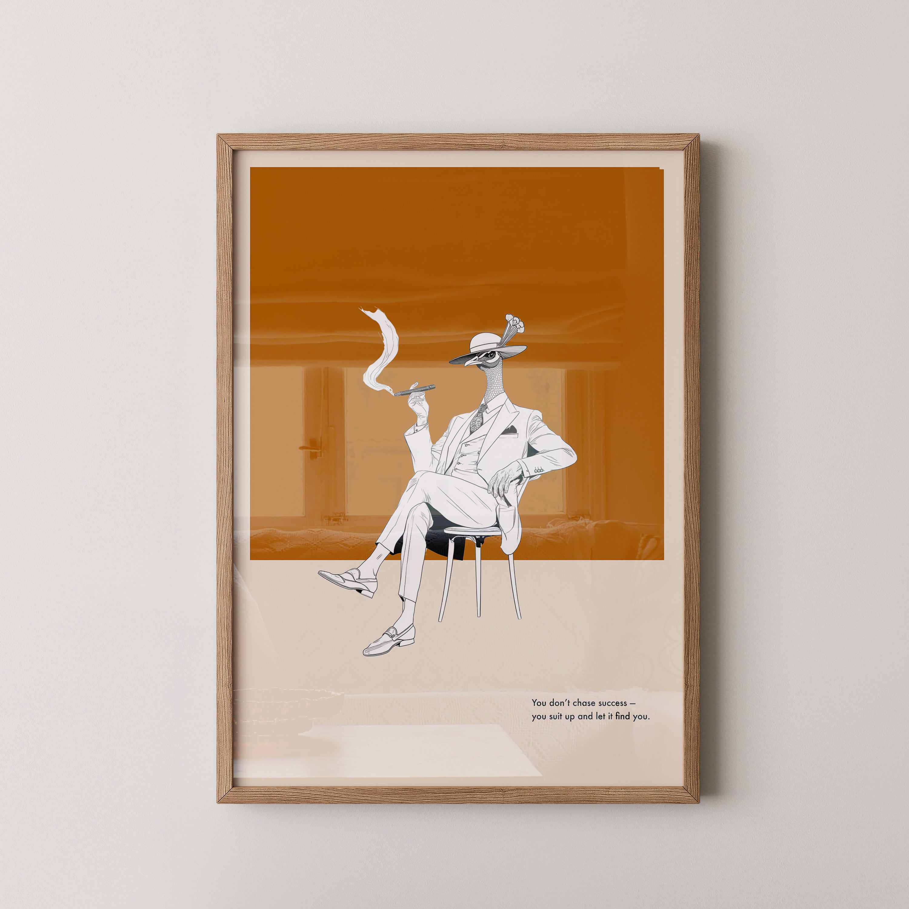 Eleganter Vogel im Anzug Grau