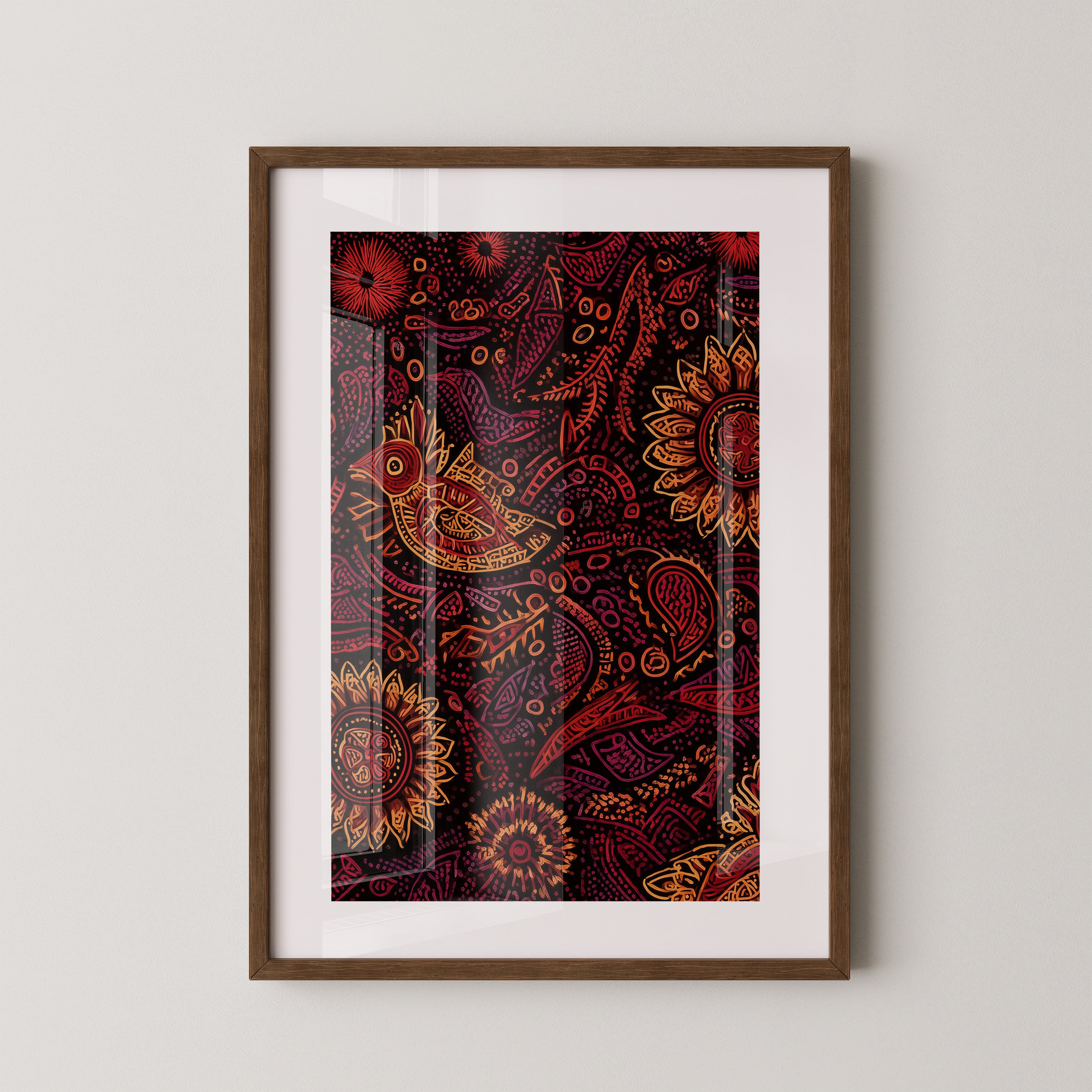 Abstrakte Blumen Vogelmuster Farbspiel