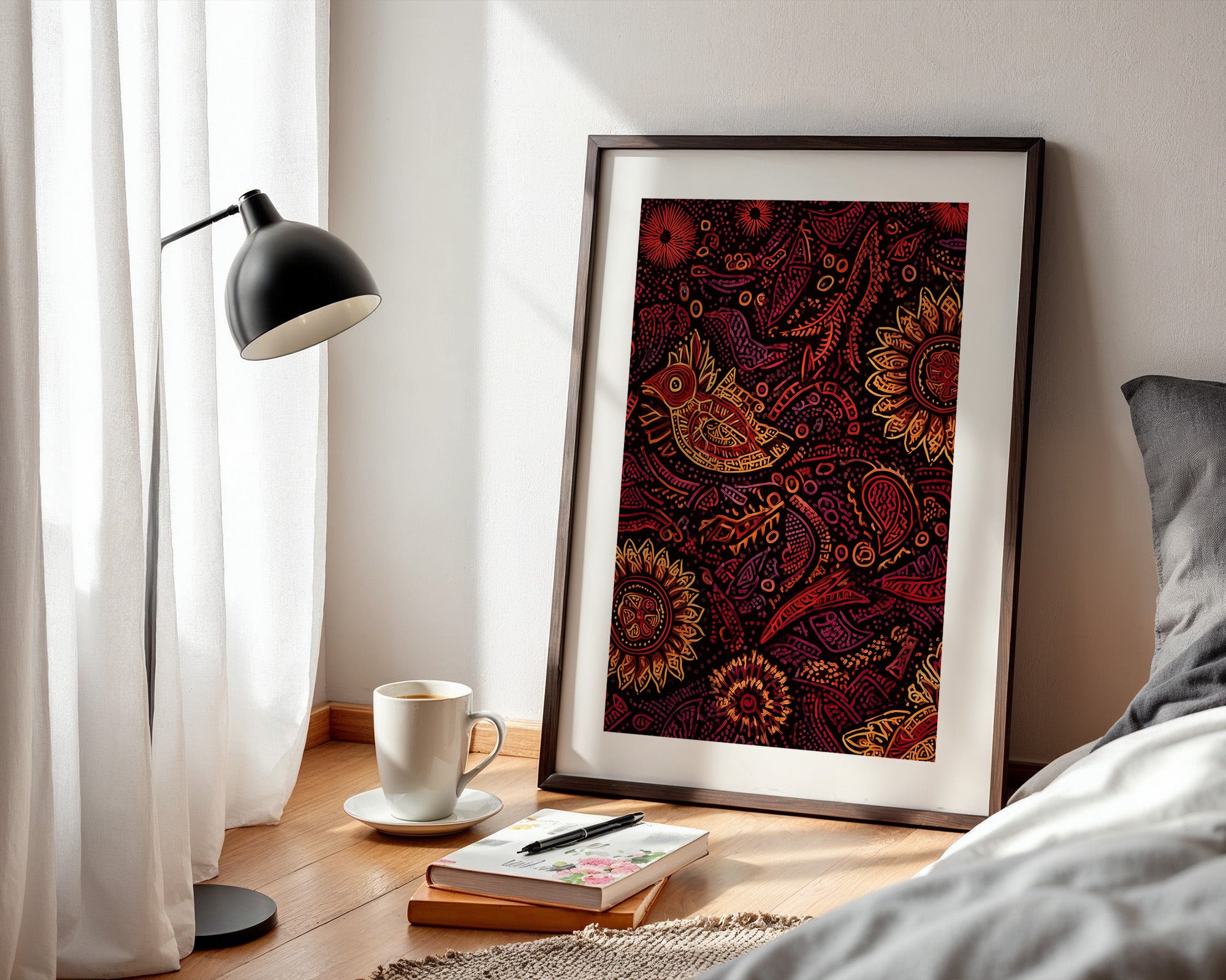 Abstrakte Blumen Vogelmuster Farbspiel