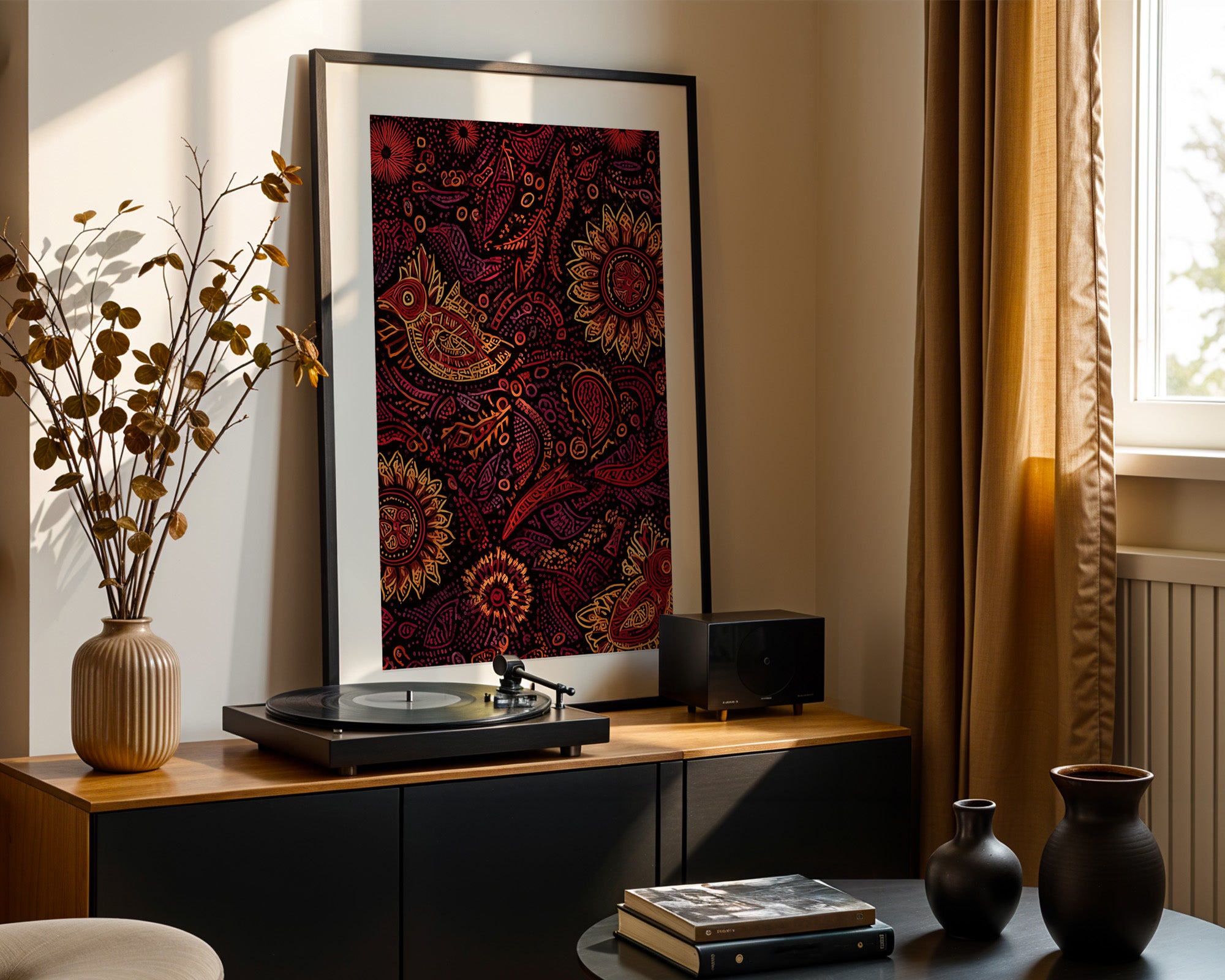 Vogel und Sonnenblumen Ethno-Stil