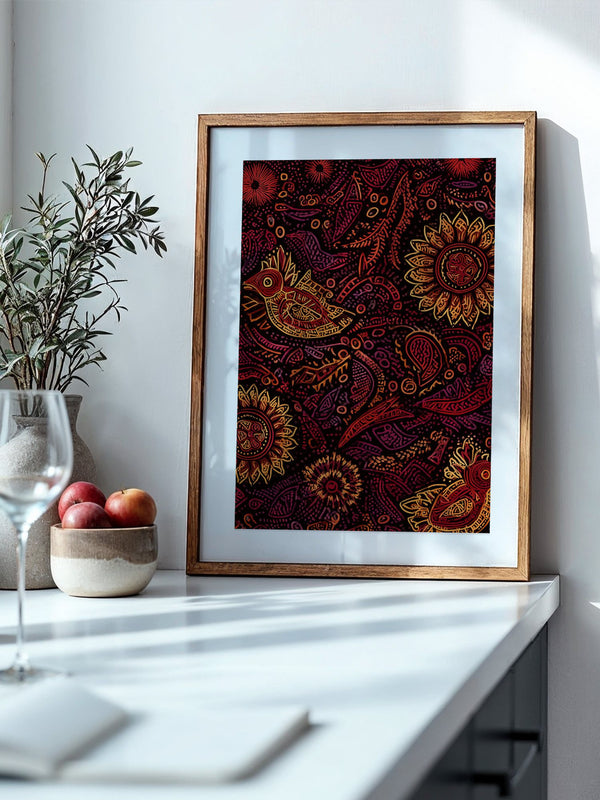 Vogel und Sonnenblumen Ethno-Stil