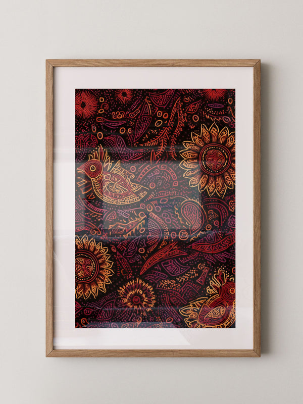 Vogel und Sonnenblumen Ethno-Stil