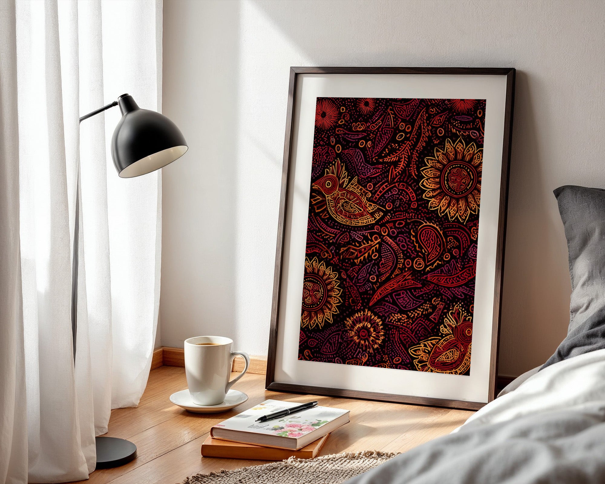 Vogel und Sonnenblumen Ethno-Stil