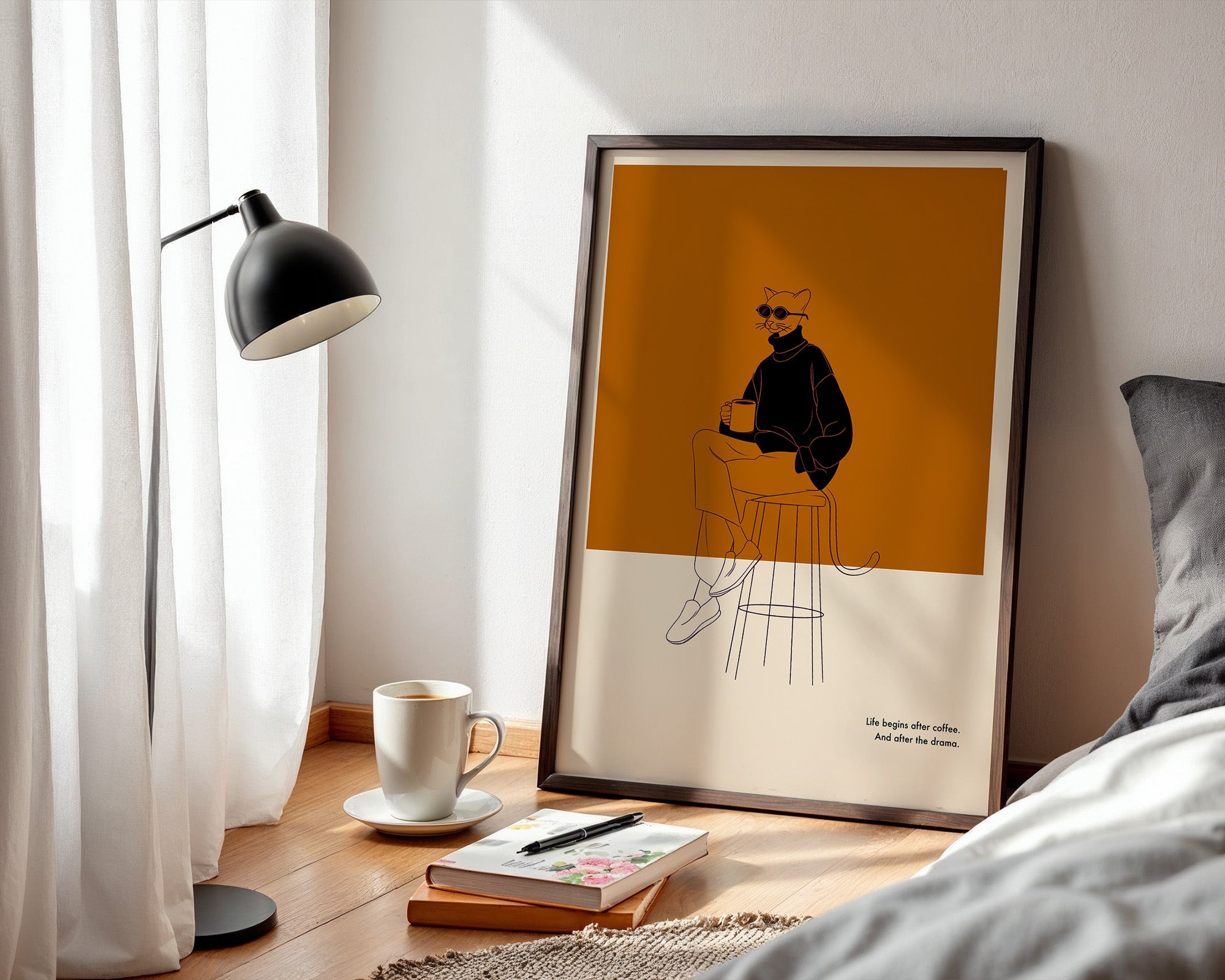 Katze mit Kaffee Retro-Look