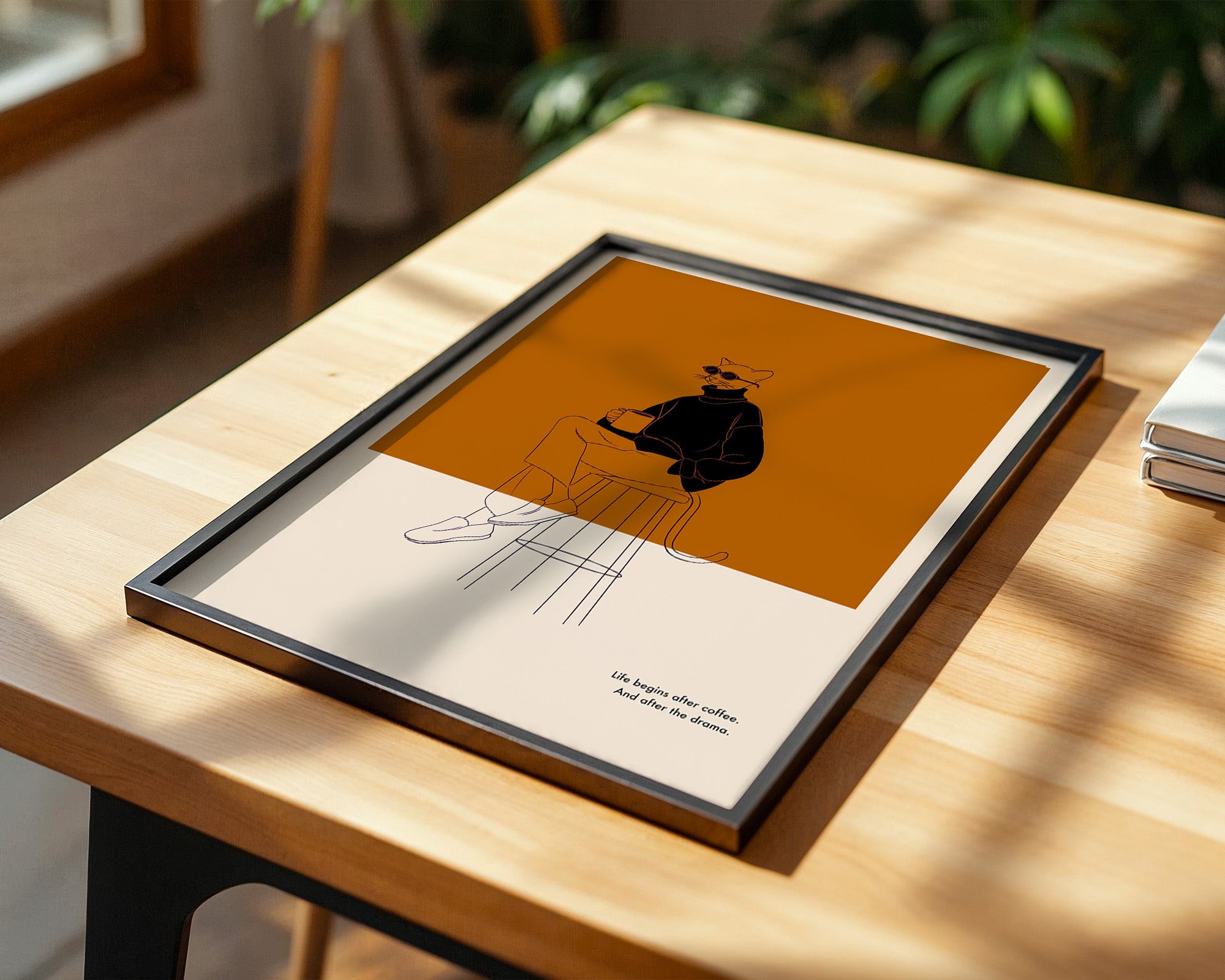 Katze mit Kaffee Retro-Look