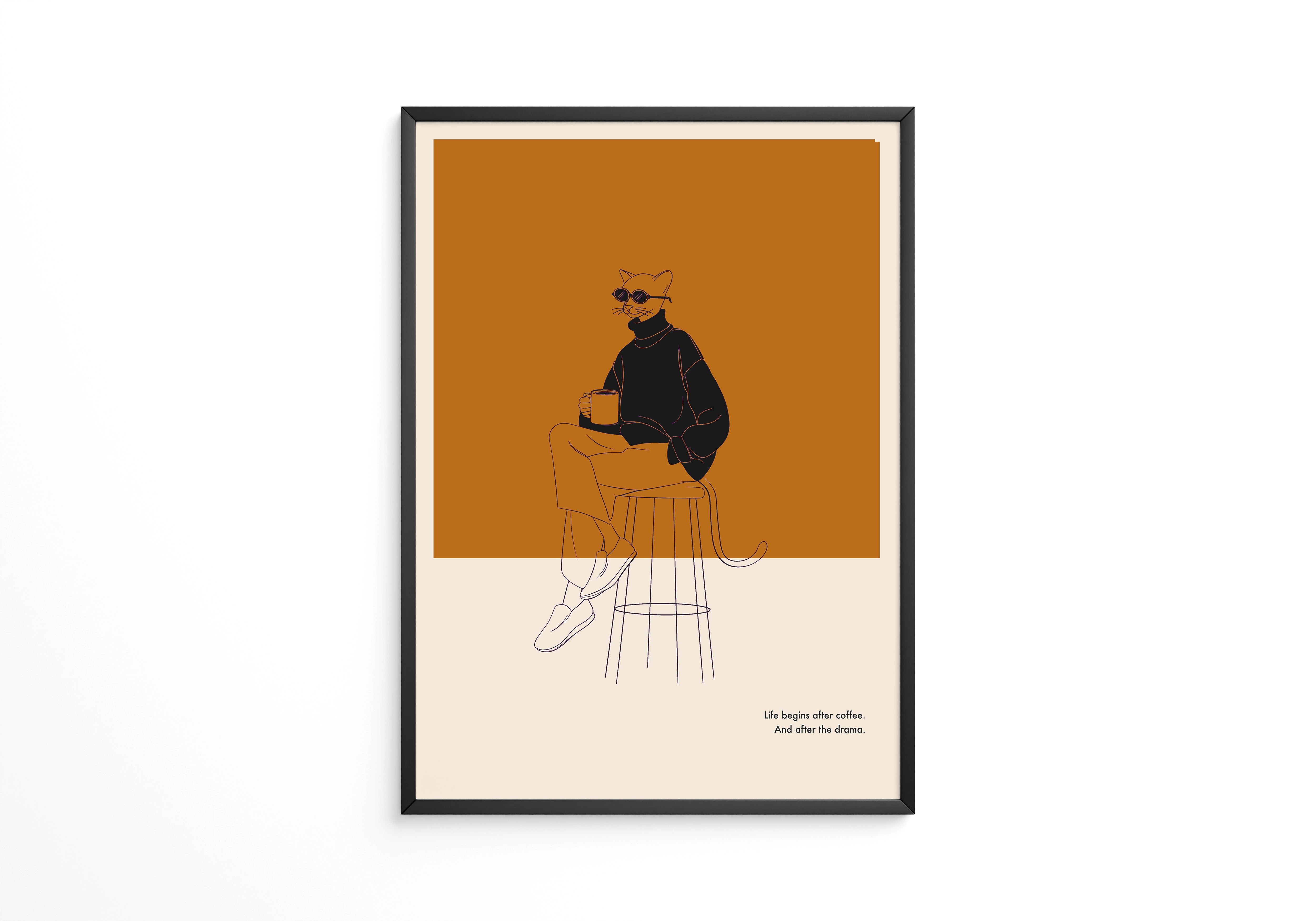 Katze mit Kaffee Retro-Look