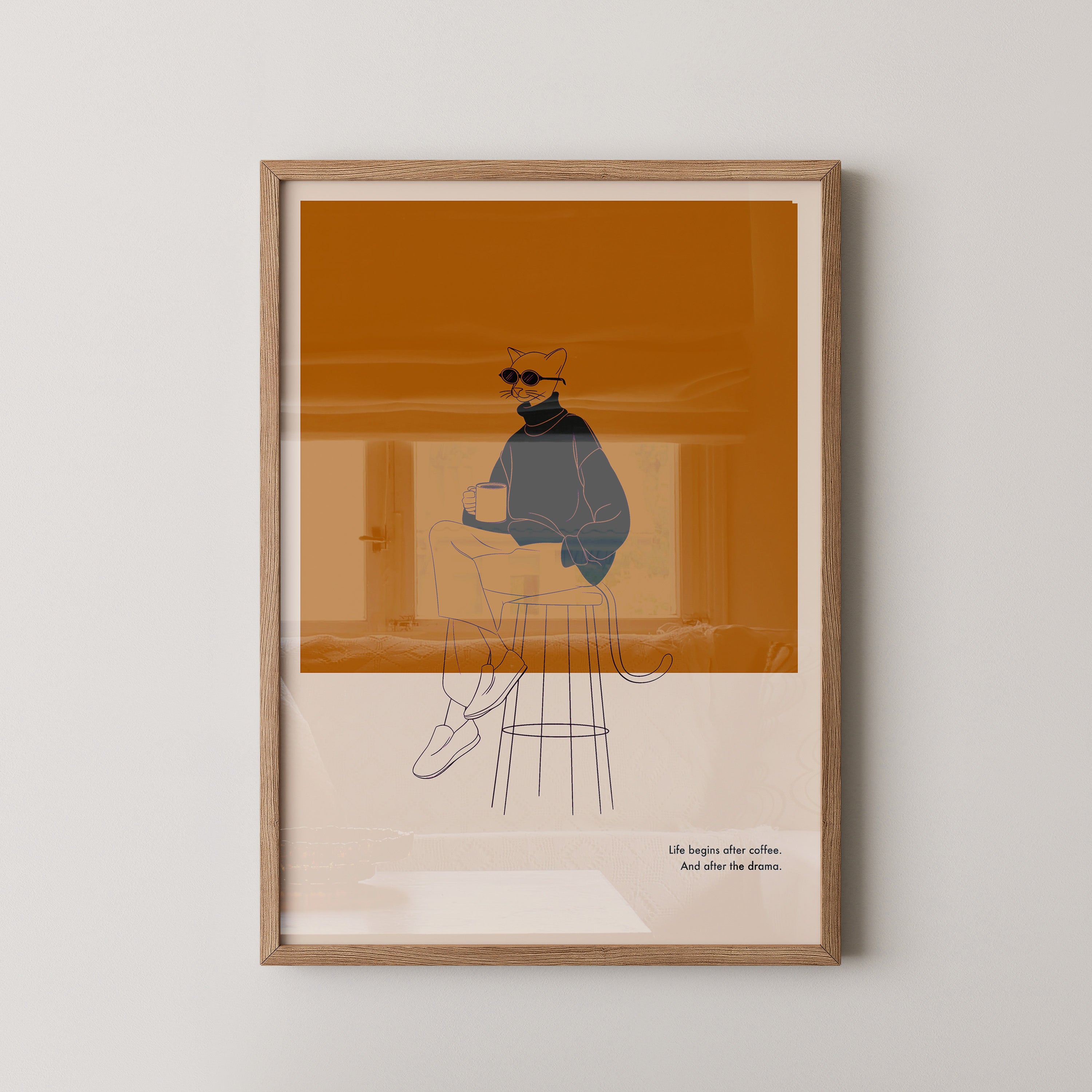 Katze mit Kaffee Retro-Look