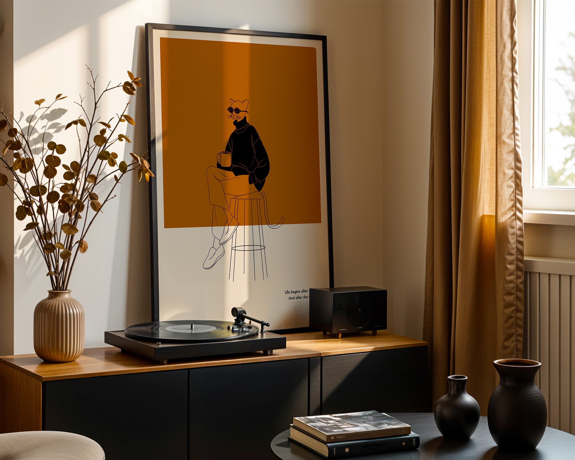 Katze mit Kaffee Retro-Look