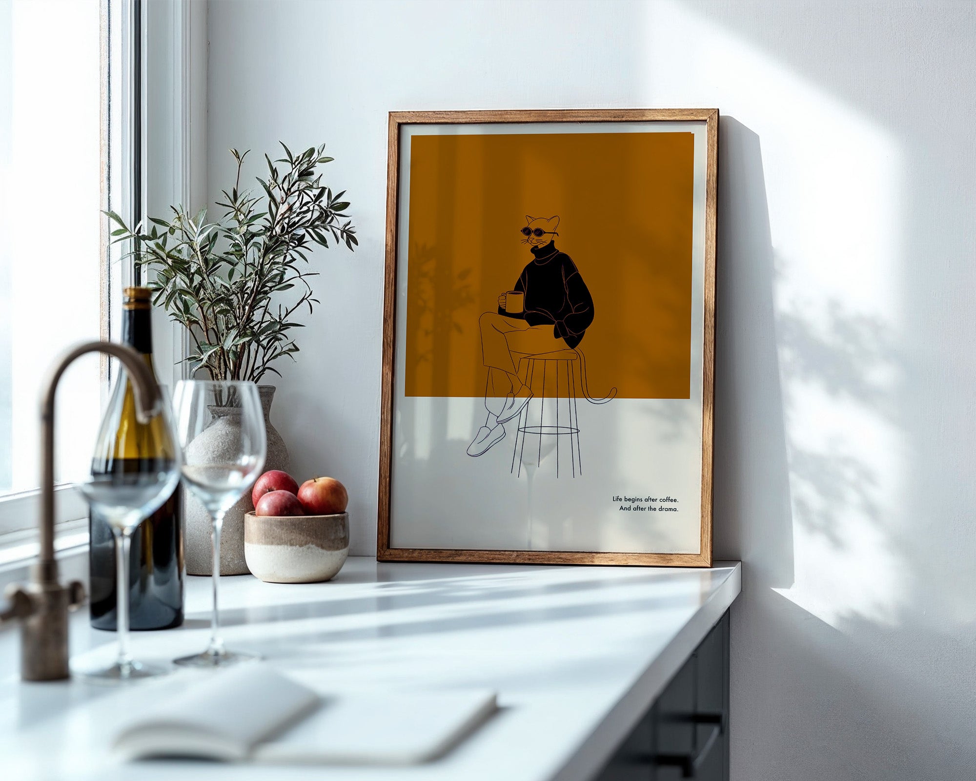 Katze mit Kaffee Retro-Look