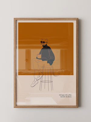 Katze mit Kaffee Retro-Look