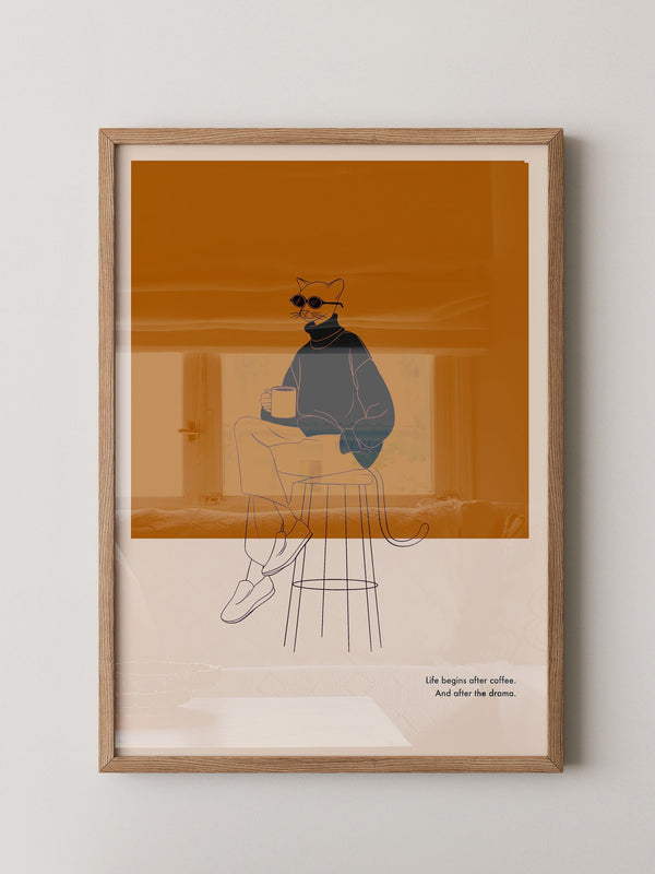 Katze mit Kaffee Retro-Look