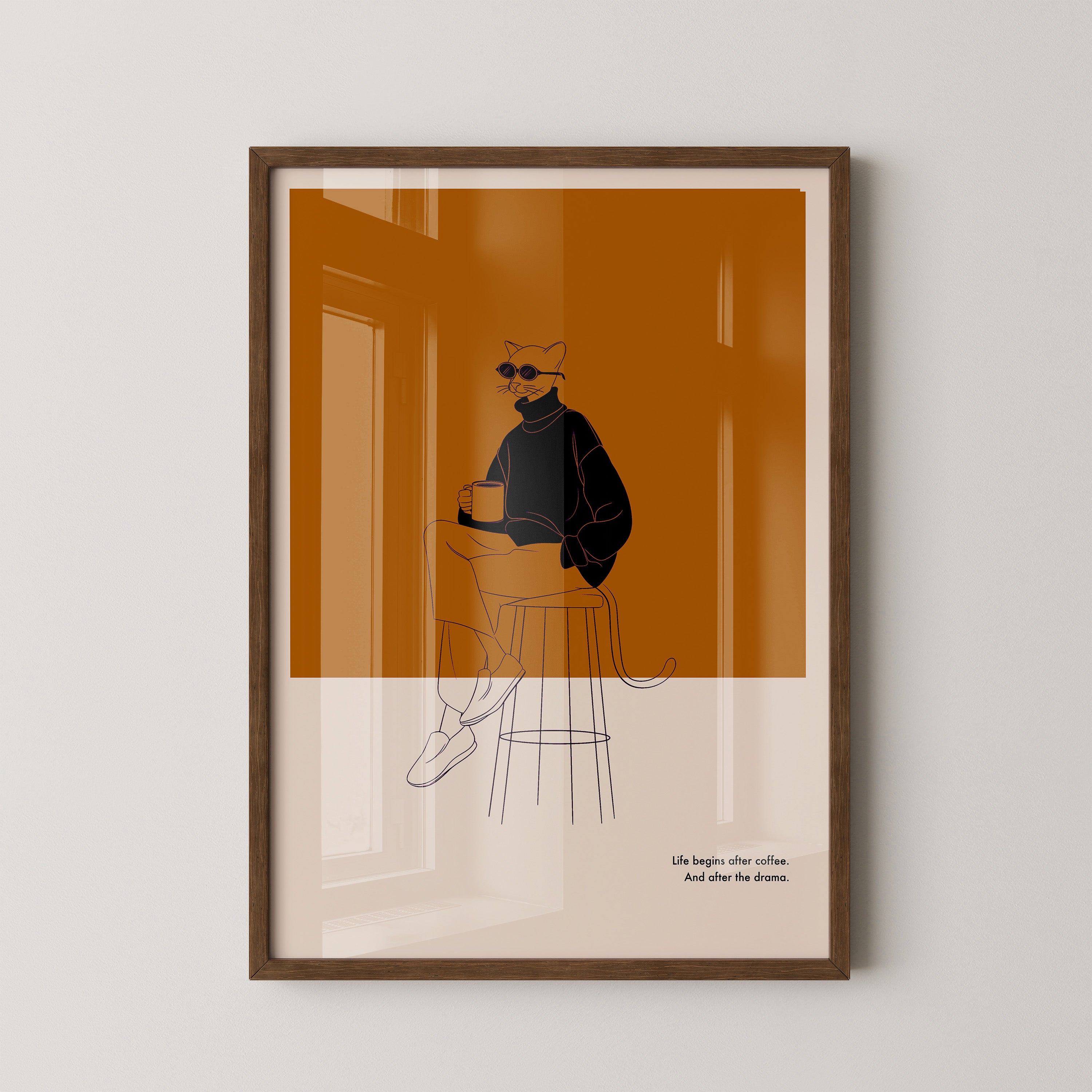 Katze mit Kaffee Retro-Look