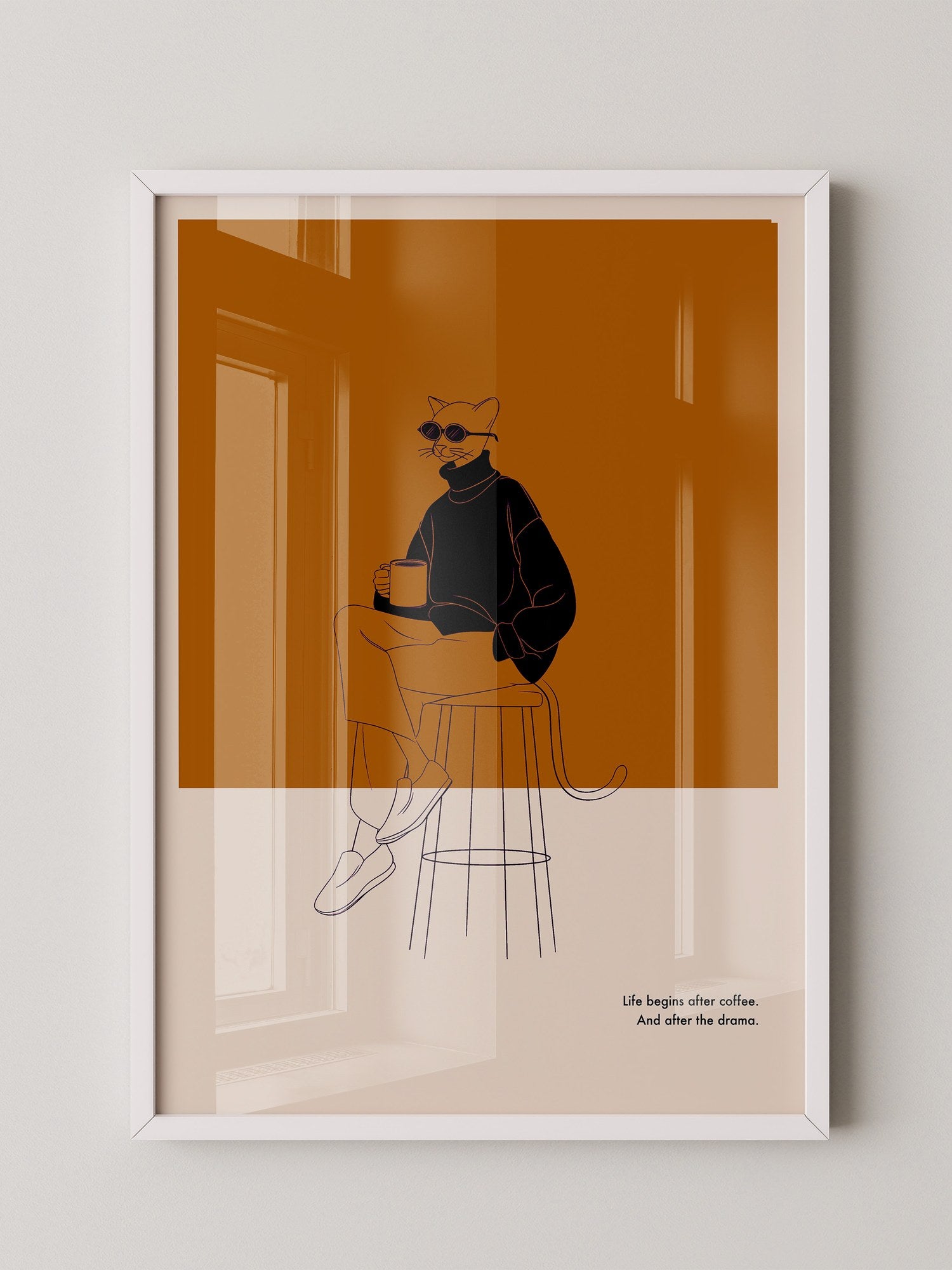 Katze mit Kaffee Retro-Look