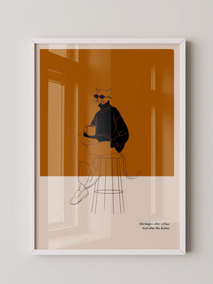 Katze mit Kaffee Retro-Look