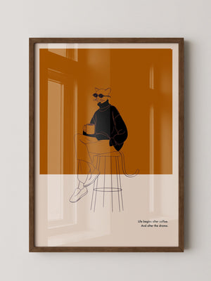 Katze mit Kaffee Retro-Look