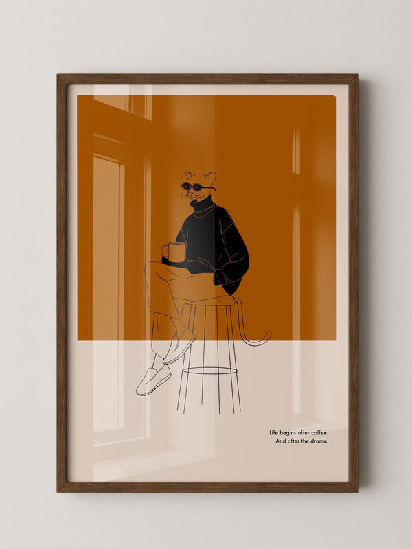 Katze mit Kaffee Retro-Look