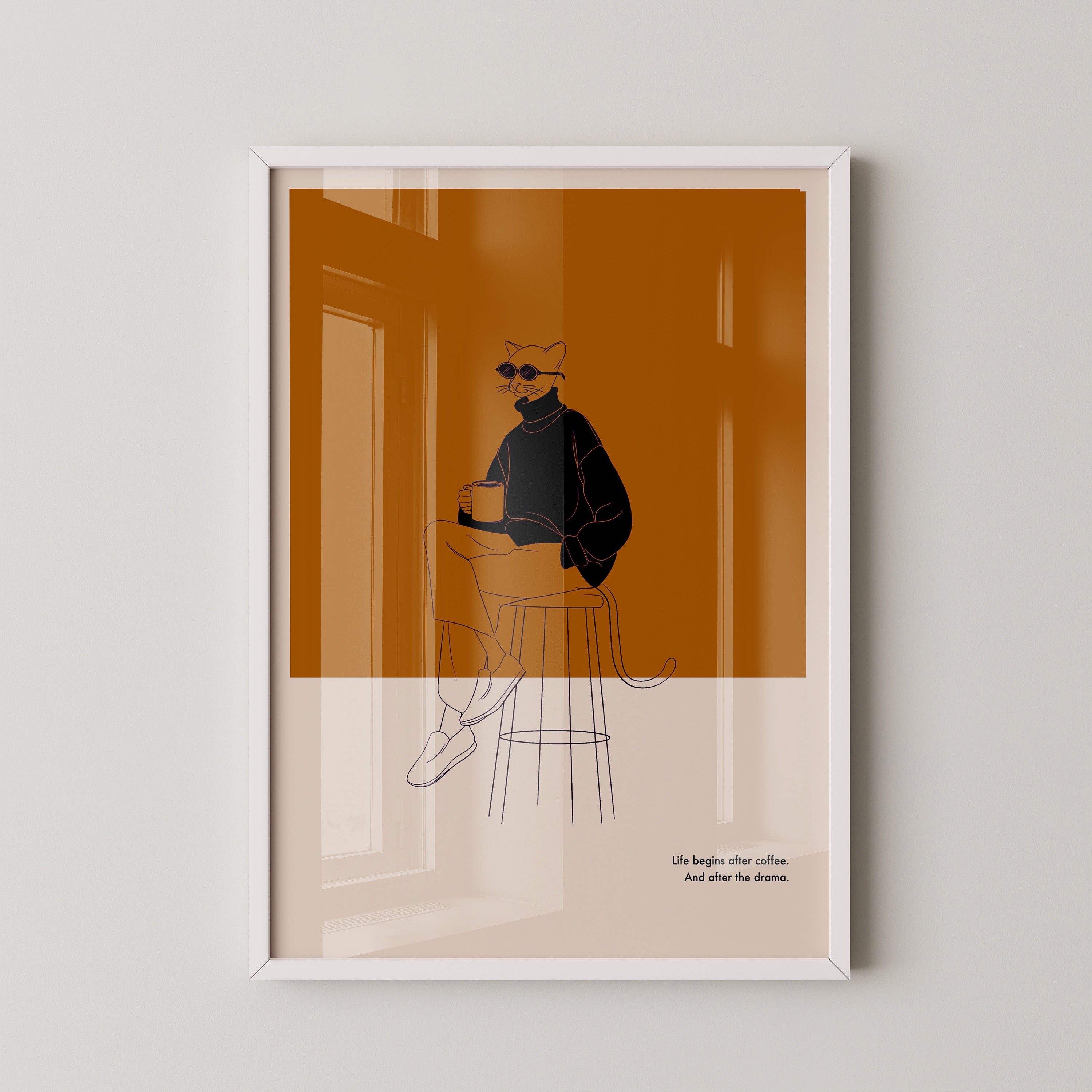 Katze mit Kaffee Retro-Look