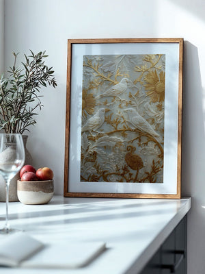 Vögel Relief Gold Weiß