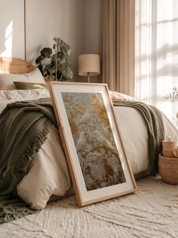 Vögel Relief Gold Weiß