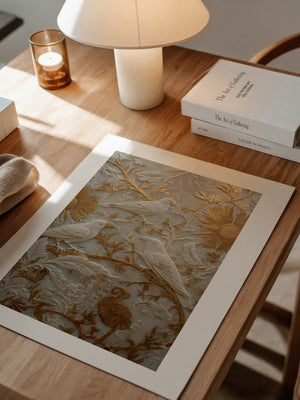 Vögel Relief Gold Weiß