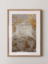 Vögel Relief Gold Weiß
