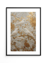 Vögel Relief Gold Weiß