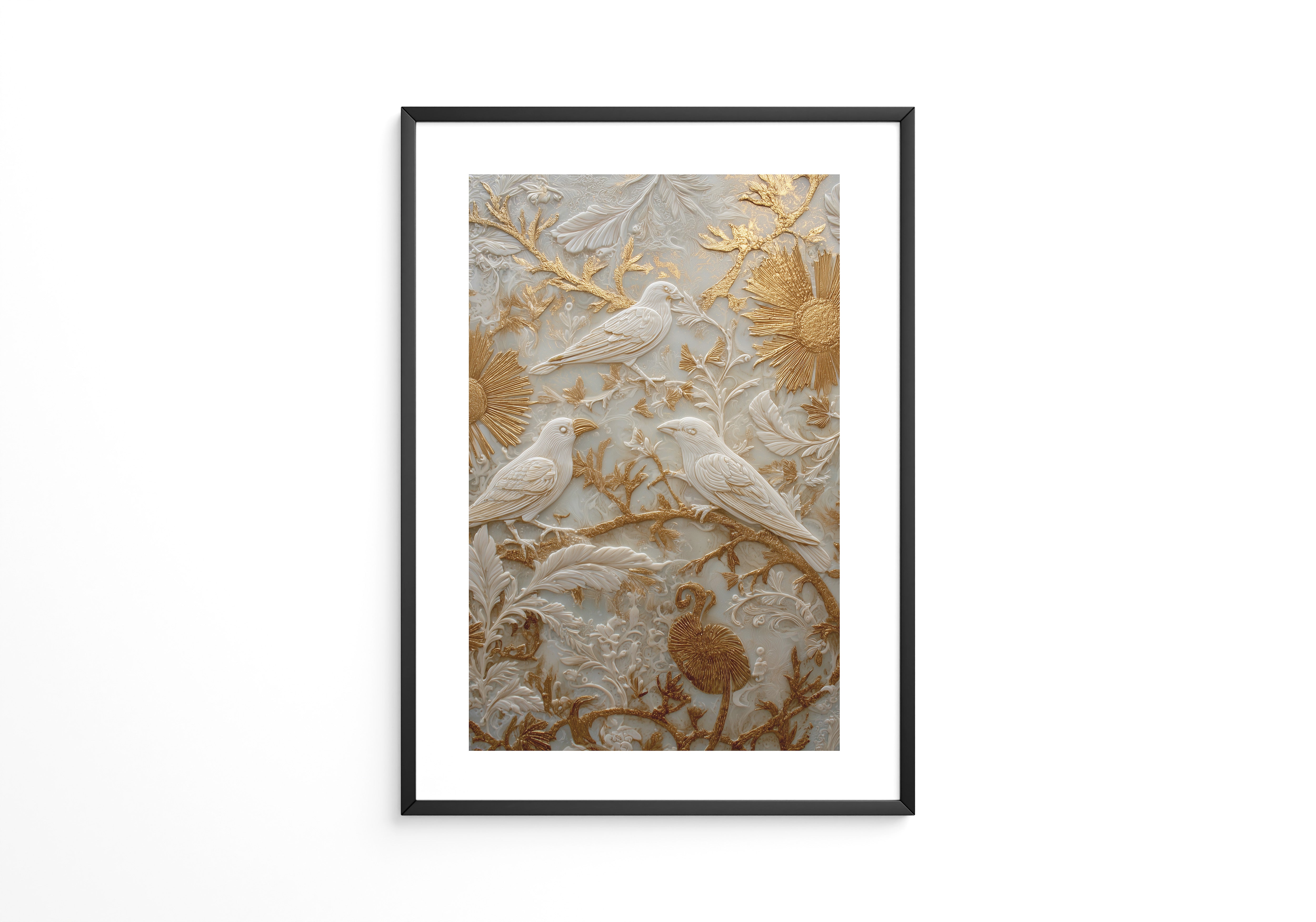 Vögel Relief Gold Weiß