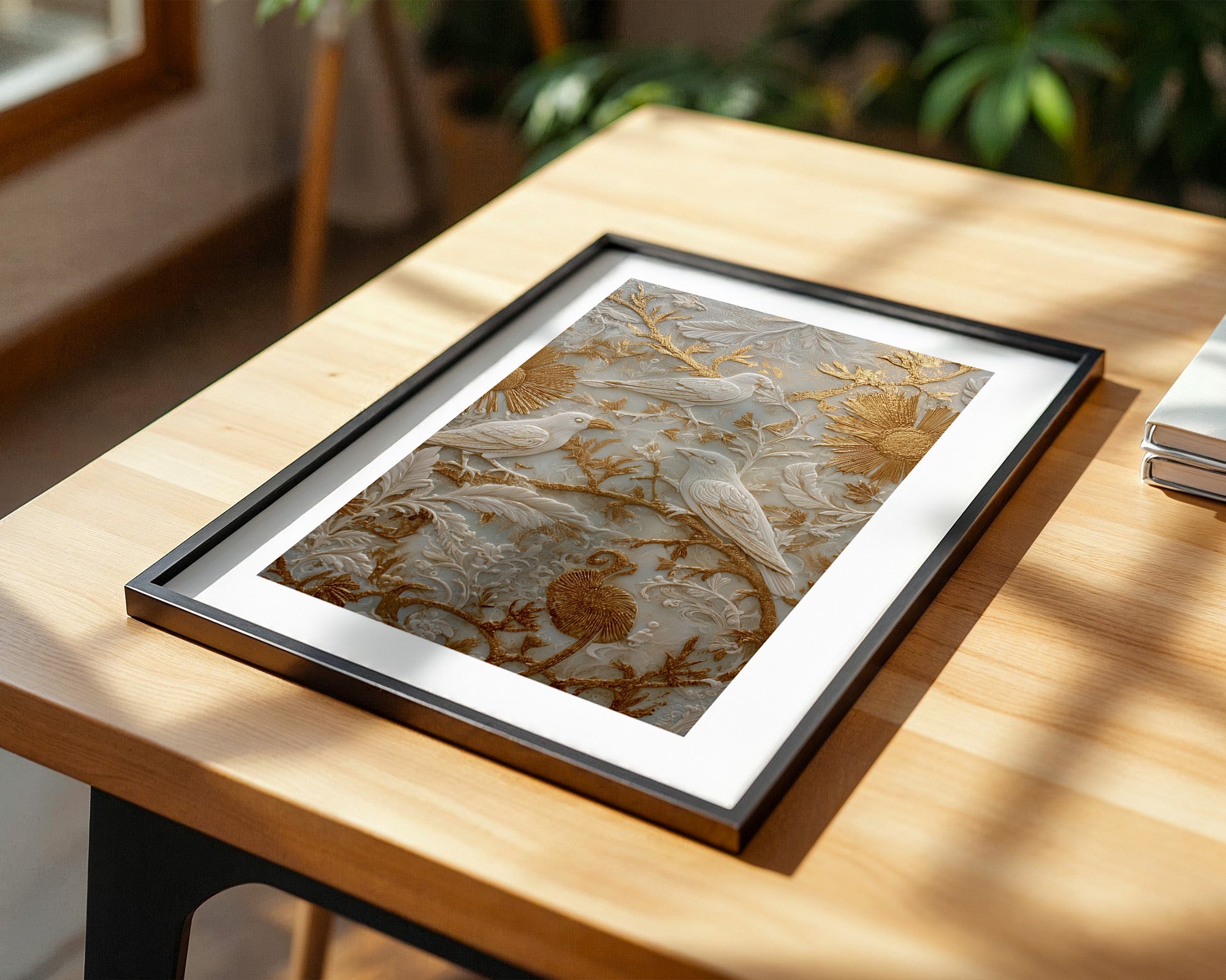 Vögel Relief Gold Weiß