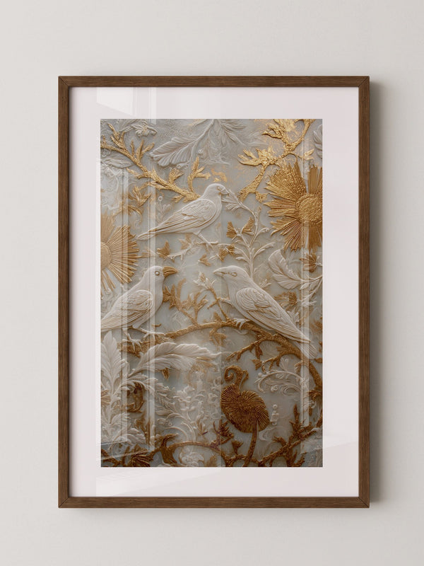 Vögel Relief Gold Weiß