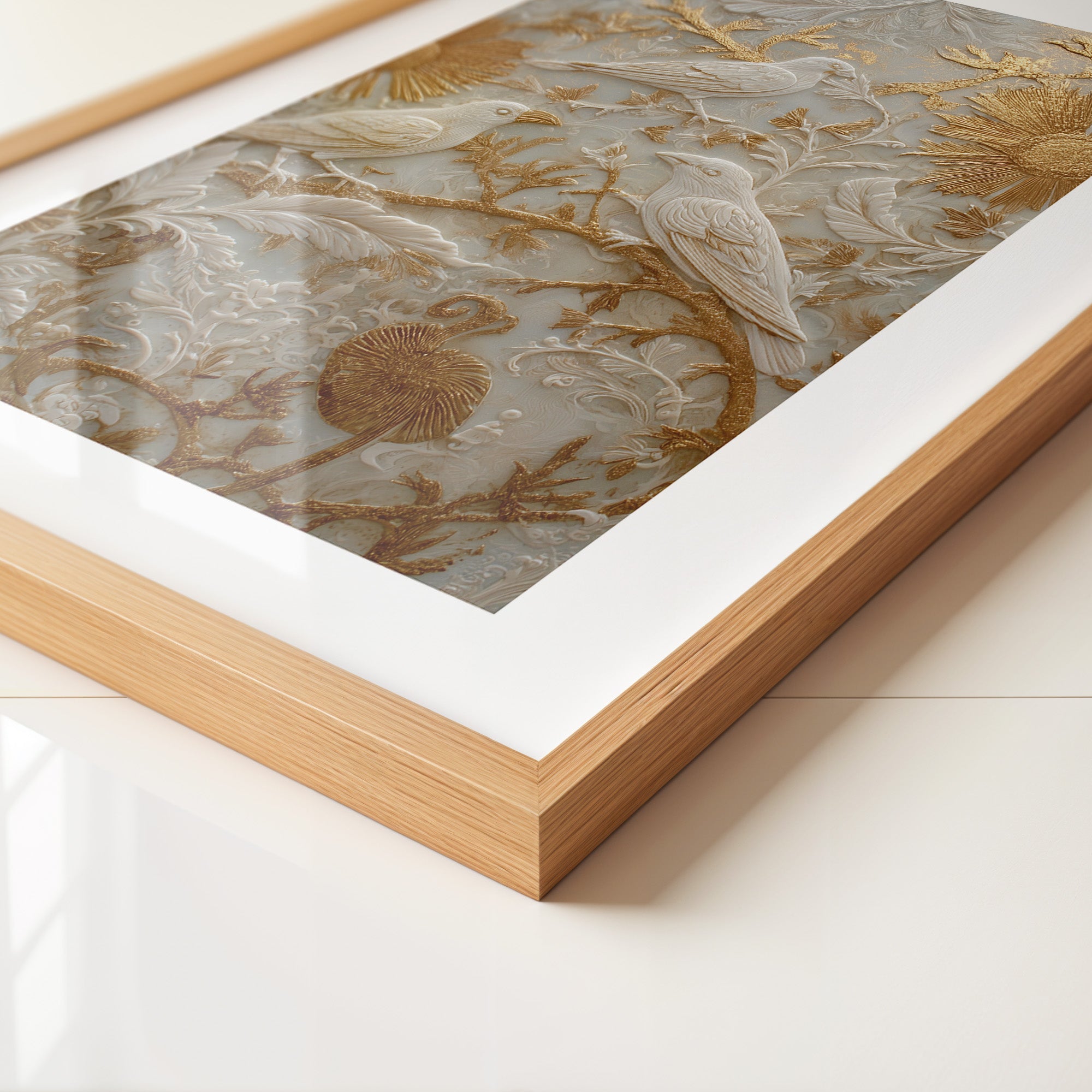 Vögel Relief Gold Weiß