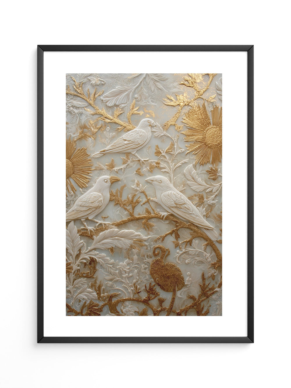 Vögel Relief Gold Weiß