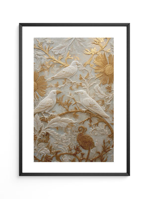 Vögel Relief Gold Weiß