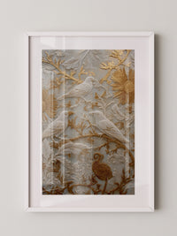 Vögel Relief Gold Weiß