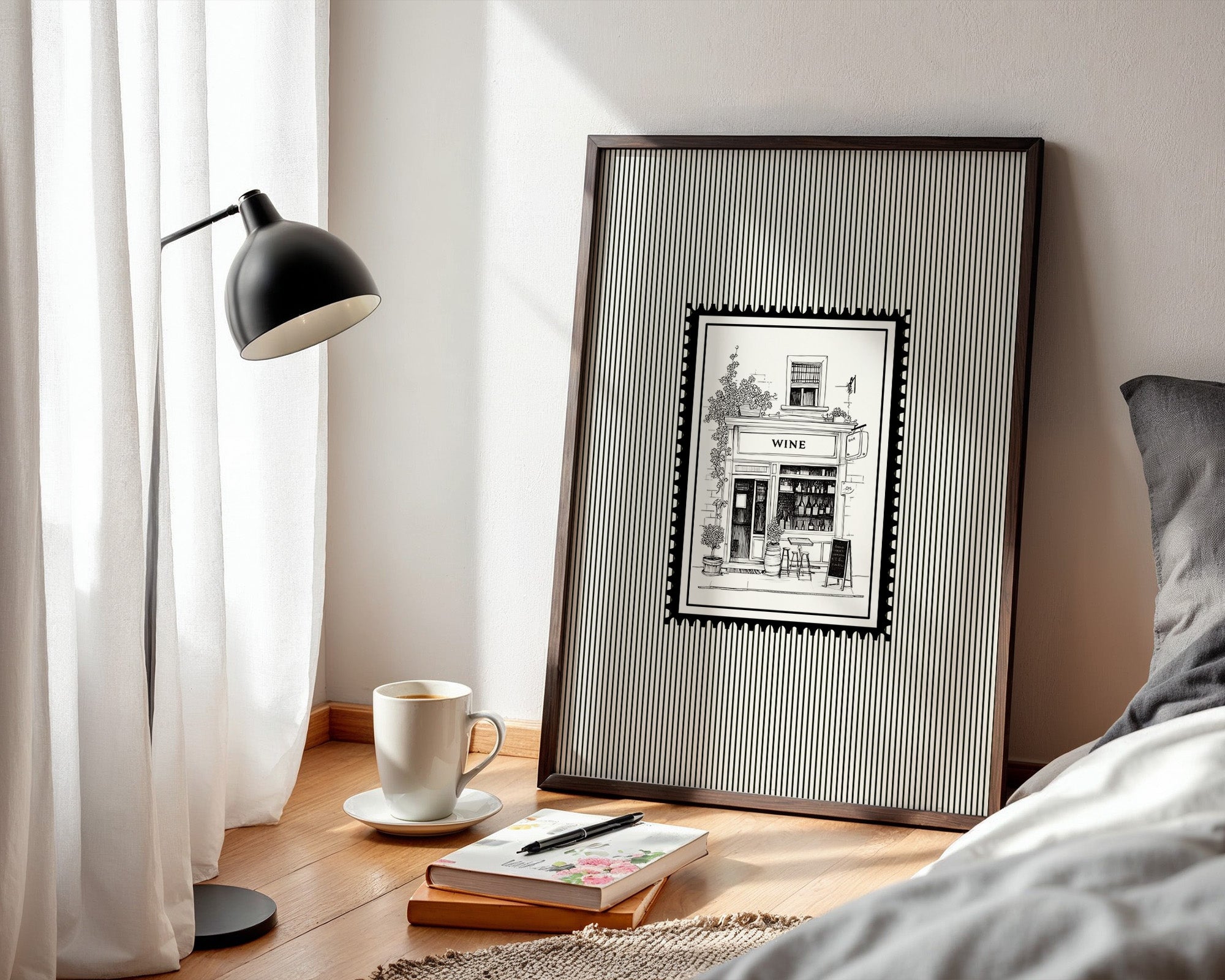 Weinladen Illustration Schwarzweiß