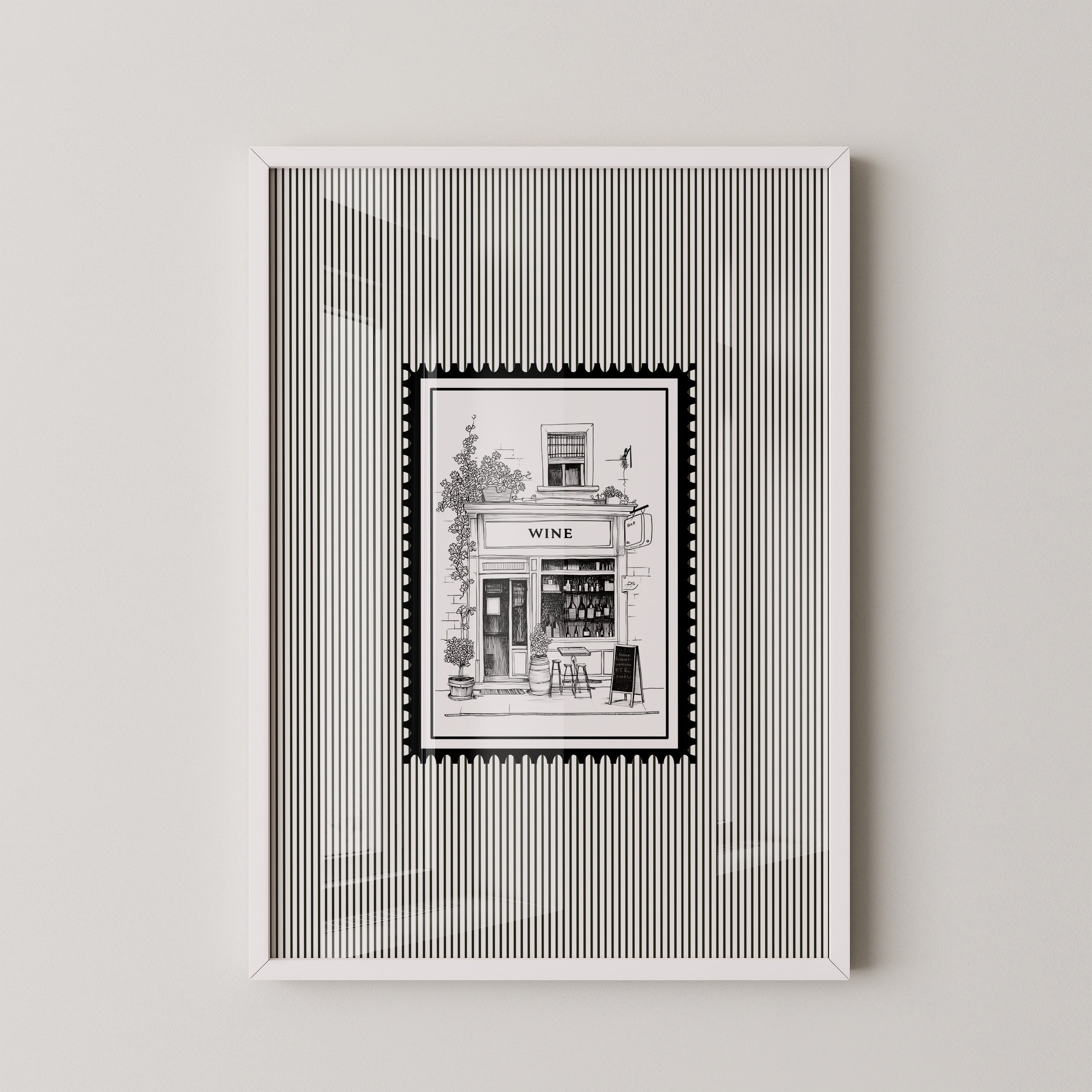 Weinladen Illustration Schwarzweiß
