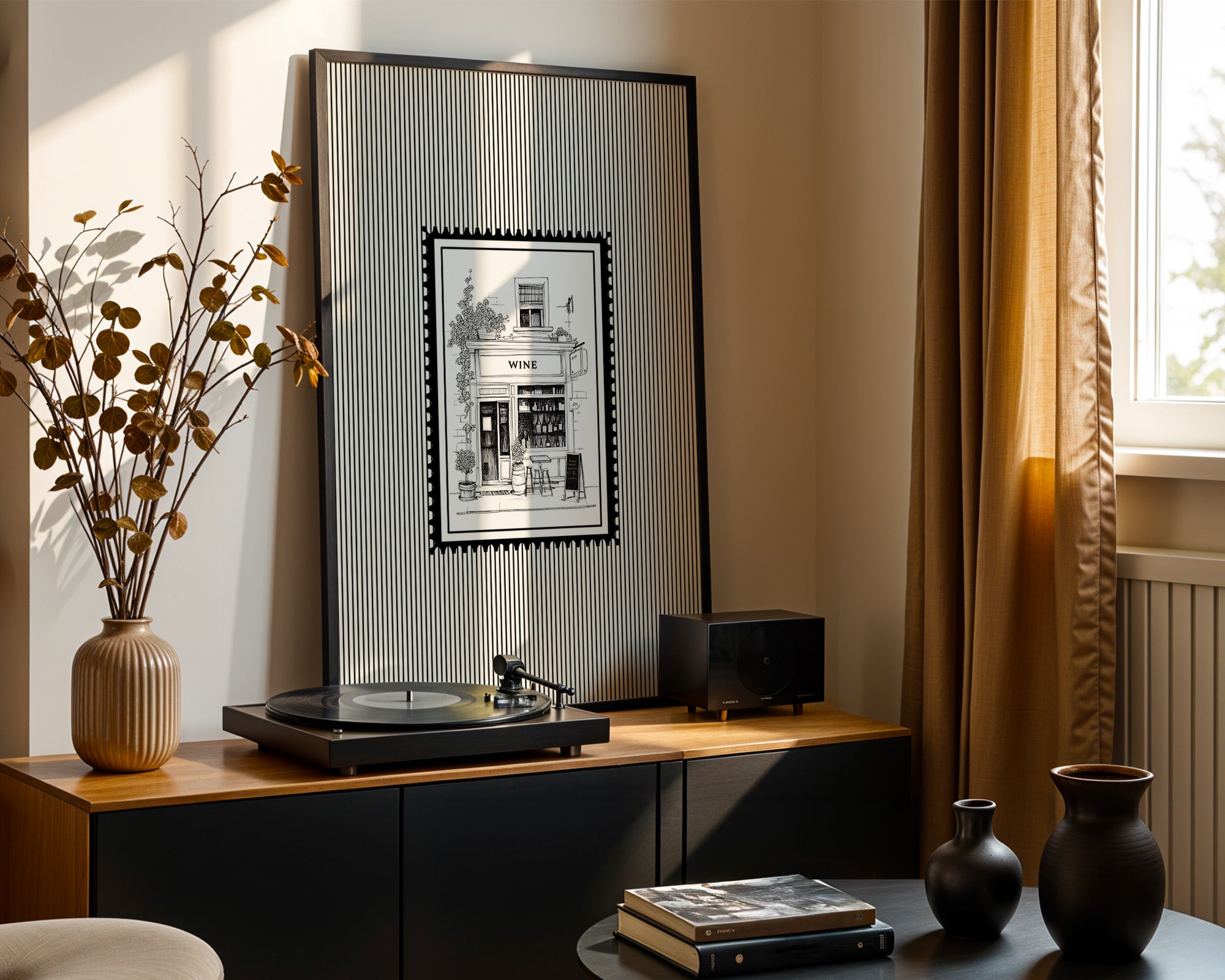 Weinladen Illustration Schwarzweiß