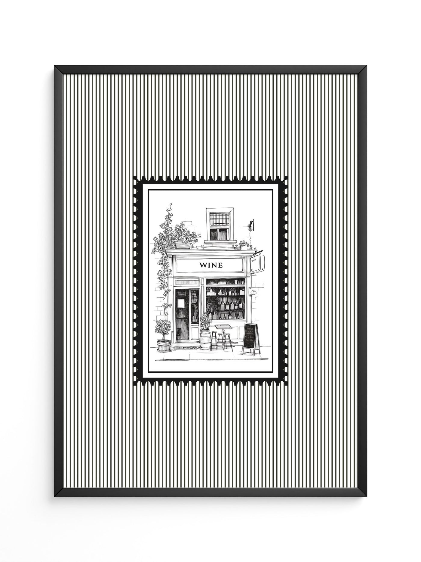 Weinladen Illustration Schwarzweiß