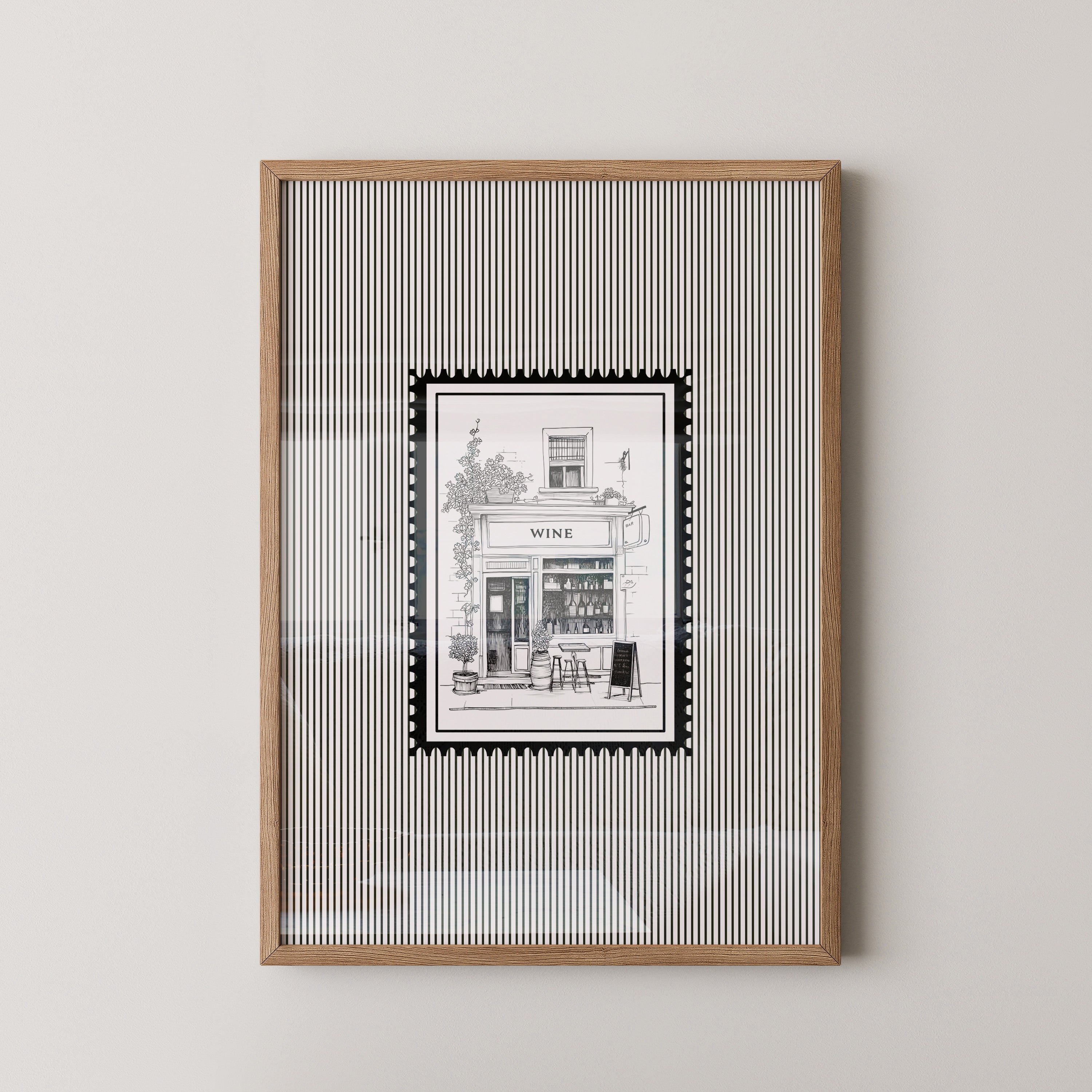 Weinladen Illustration Schwarzweiß