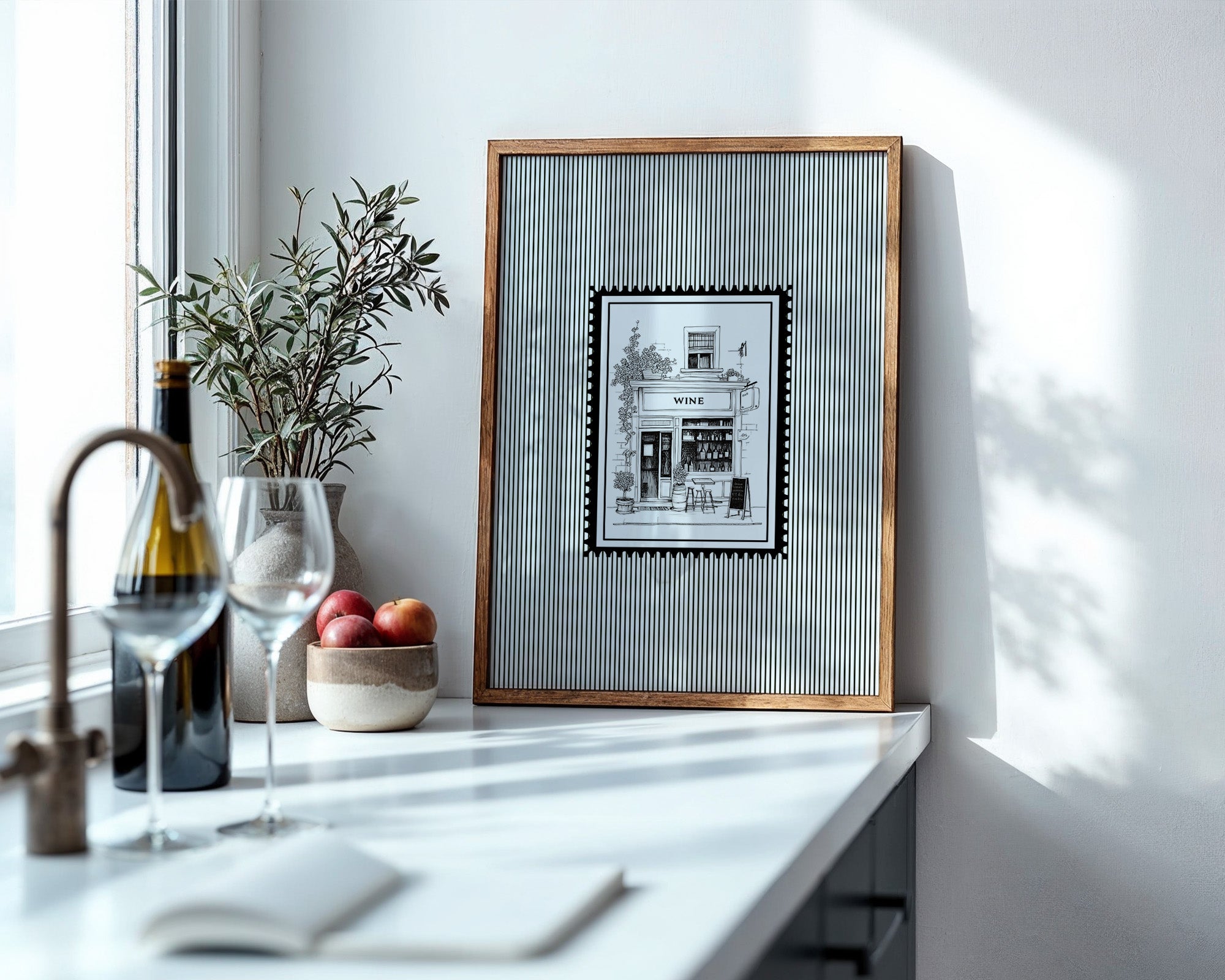 Weinladen Illustration Schwarzweiß