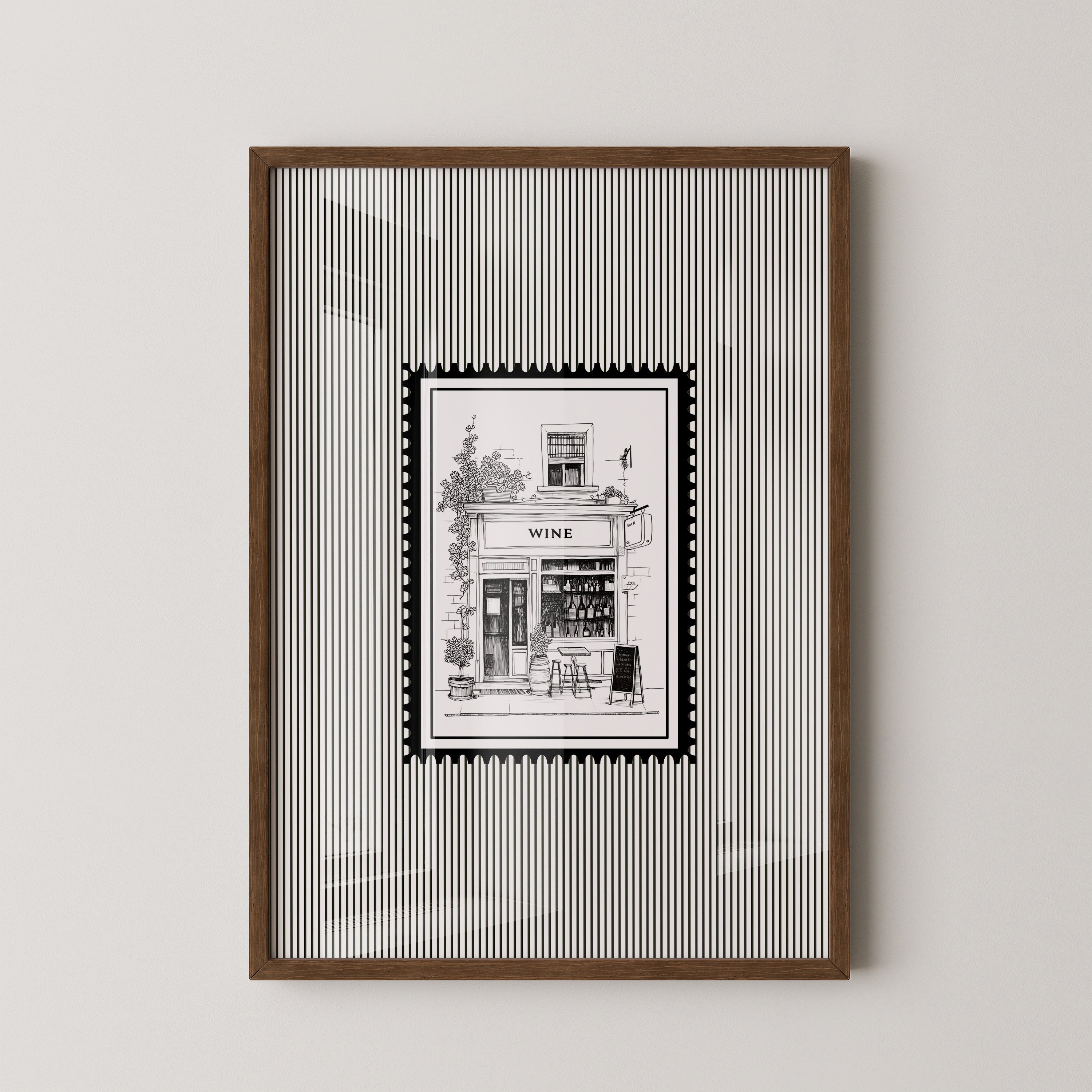 Weinladen Illustration Schwarzweiß